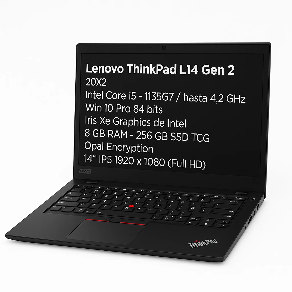Lenovo ThinkPad L14 Gen 2 20X2 - Intel Core i5 - 1135G7 / hasta 4.2 GHz - Win 10 Pro 64 bits - Iris Xe Graphics de Intel - 8 GB RAM - 256 GB SSD TCG Opal Encryption - 14" IPS 1920 x 1080 (Ful