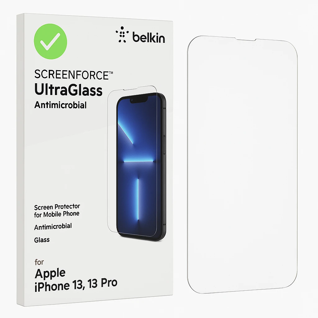 Belkin ScreenForce UltraGlass - Protector de pantalla para teléfono móvil - antimicrobiano - cristal - para Apple iPhone 13, 13 Pro