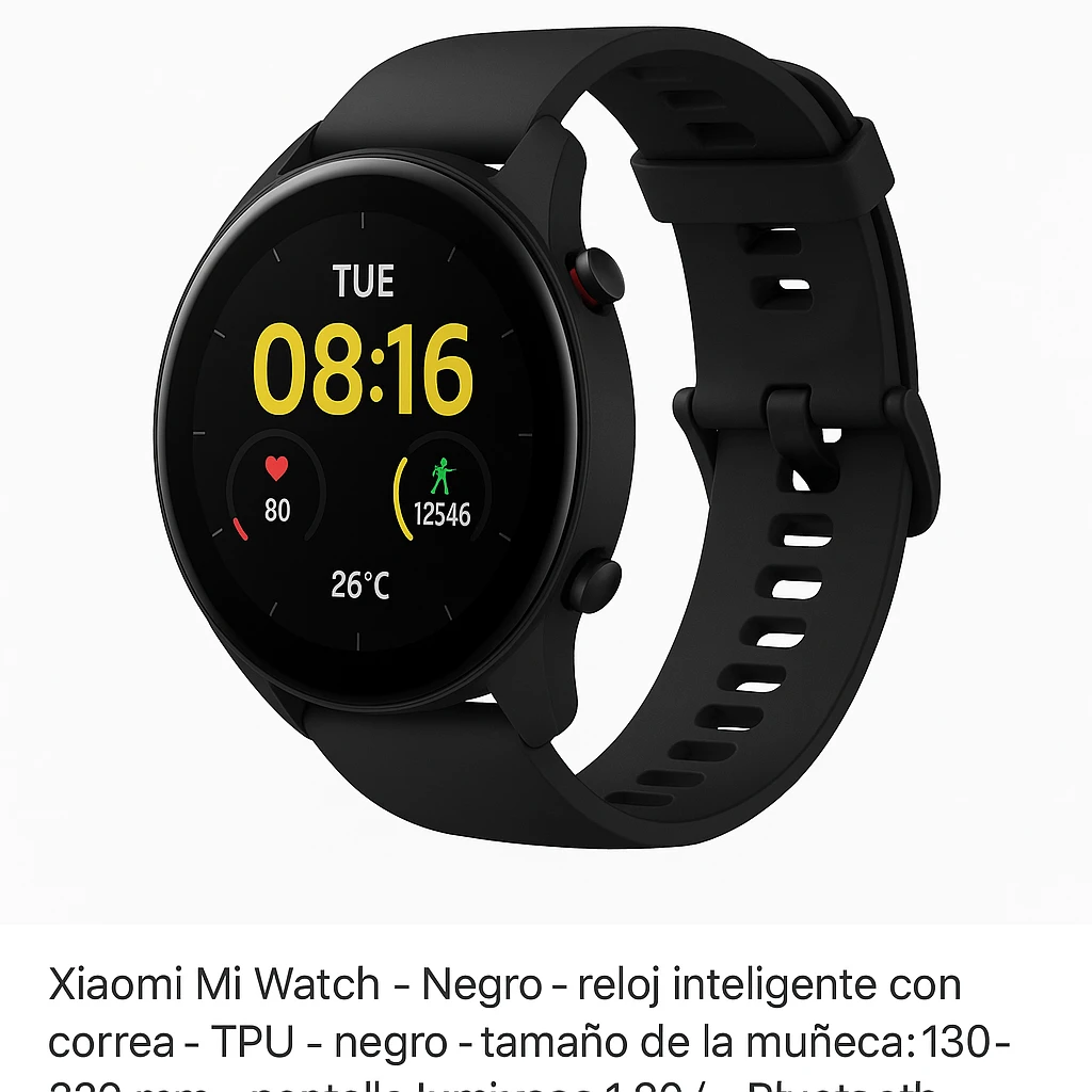 Xiaomi Mi Watch - Negro - reloj inteligente con correa - TPU - negro - tamaño de la muñeca: 130-220 mm - pantalla luminosa 1.39" - Bluetooth - 32 g