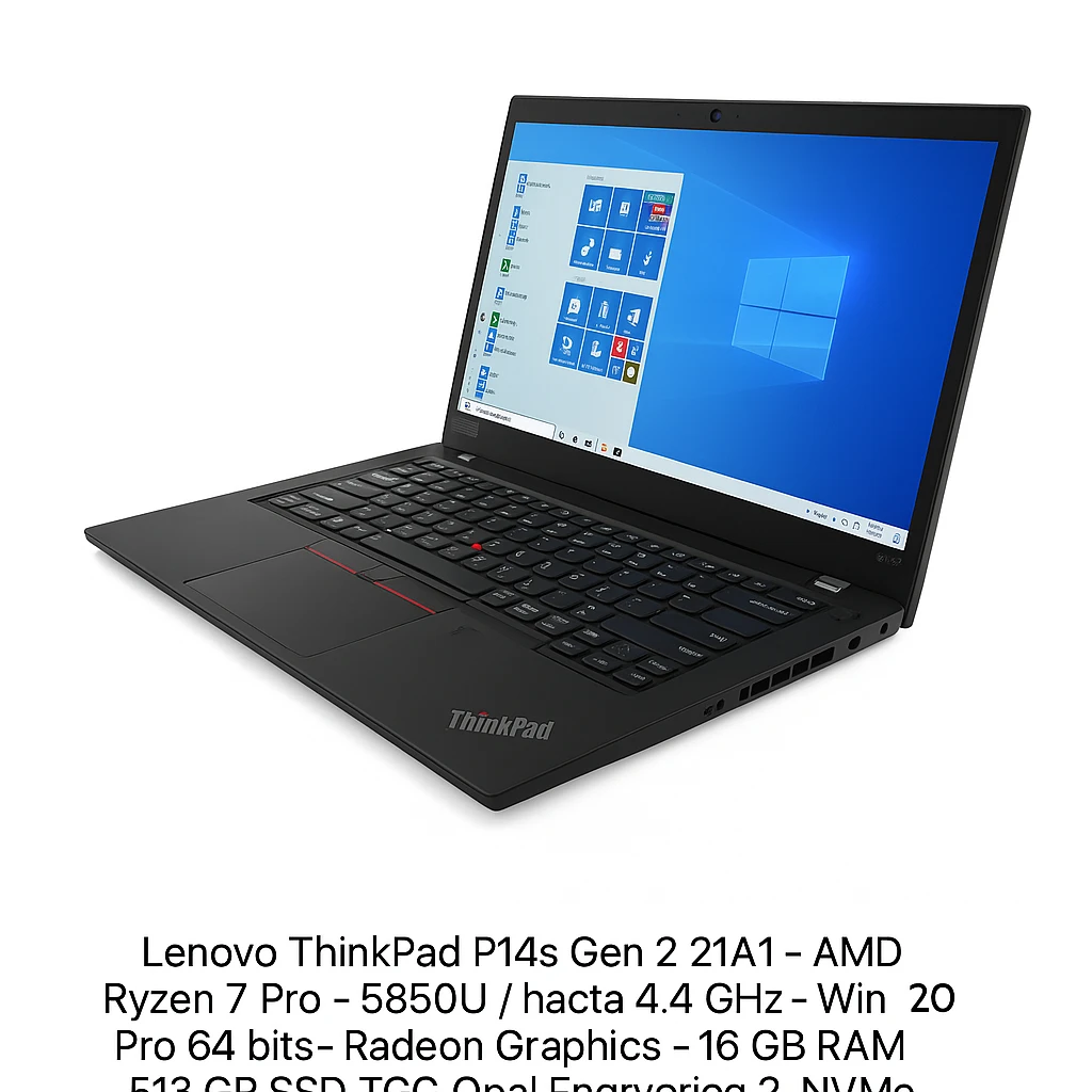 Lenovo ThinkPad P14s Gen 2 21A1 - AMD Ryzen 7 Pro - 5850U / hasta 4.4 GHz - AMD PRO - Win 10 Pro 64 bits - Radeon Graphics - 16 GB RAM - 512 GB SSD TCG Opal Encryption 2, NVMe - 14" IPS 1920 