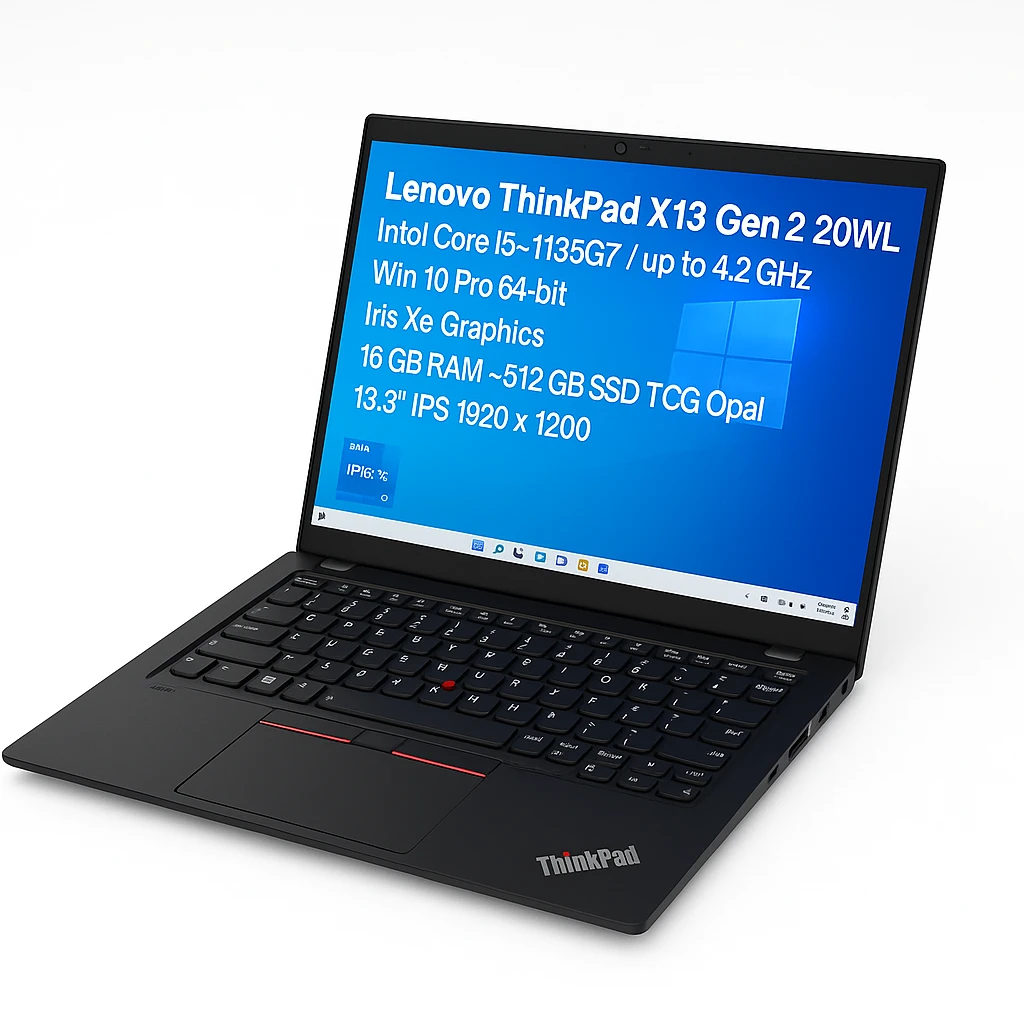 Lenovo ThinkPad X13 Gen 2 20WL - Intel Core i5 - 1135G7 / hasta 4.2 GHz - Win 10 Pro 64 bits - Iris Xe Graphics de Intel - 16 GB RAM - 512 GB SSD TCG Opal Encryption - 13.3" IPS 1920 x 1200 -