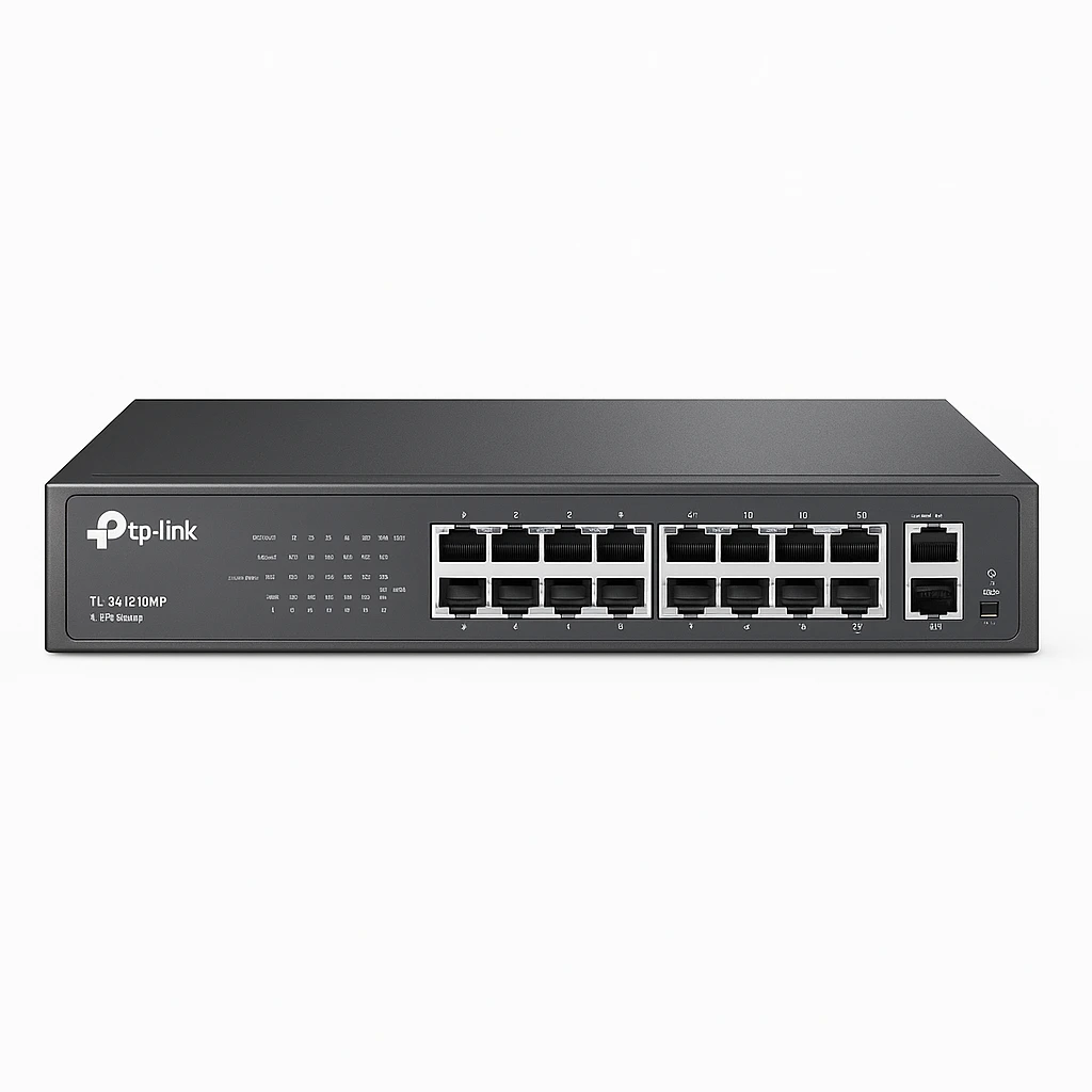 TP-Link TL-SL1218MP - Conmutador - sin gestionar - 16 x 10/100 (PoE+) + 2 x 10/100/1000 + 2 x Gigabit SFP combinado - montaje en rack (192 W)