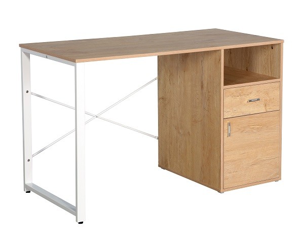 Xtech - Escritorio - rectangular - madera, acero, policloruro de vinilo (PVC) - madera beige - blanco base