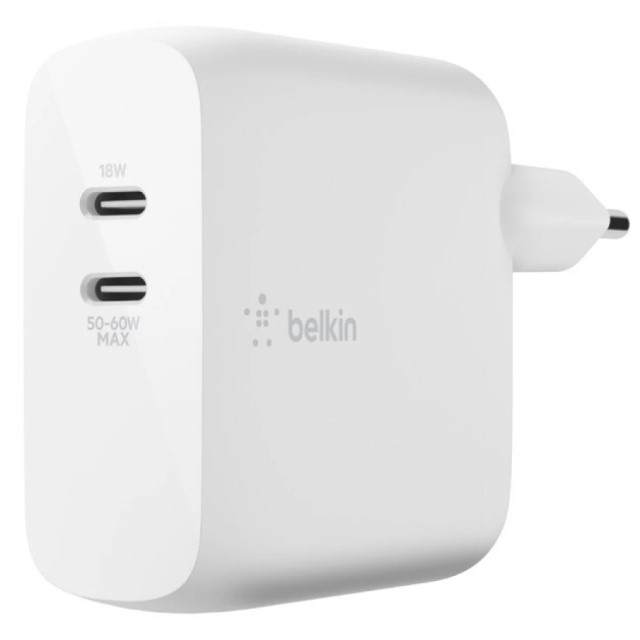 Belkin - Adaptador de corriente - 68 vatios - 3 A - Fast Charge - 2 conectores de salida (24 pin USB-C) - blanco