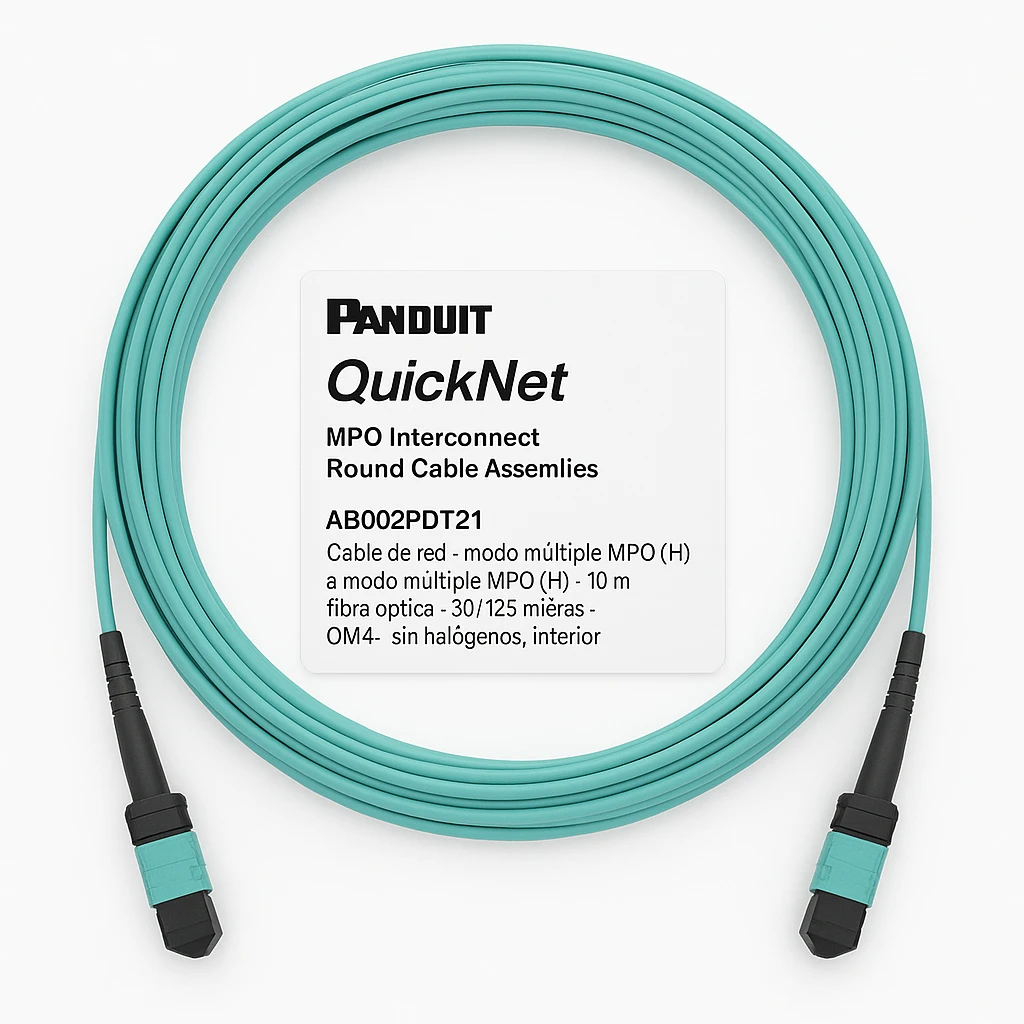 Panduit QuickNet MPO Interconnect Round Cable Assemblies - Cable de red - modo múltiple MPO (H) a modo múltiple MPO (H) - 10 m - fibra óptica - 50/125 micras - OM4 - sin halógenos, interior -