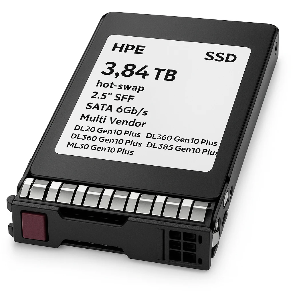HPE - SSD - 3.84 TB - hot-swap - 2.5" SFF - SATA 6Gb/s - Multi Vendor - para ProLiant DL20 Gen10 Plus, DL325 Gen10 Plus, DL360 Gen10 Plus, DL385 Gen10 Plus, ML30 Gen10 Plus