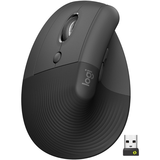 Logitech Lift Left Vertical Ergonomic Mouse - Ratón vertical - ergonómico - zurdo - 6 botones - inalámbrico - 2.4 GHz, Bluetooth - receptor de USB Logitech Logi Bolt - grafito