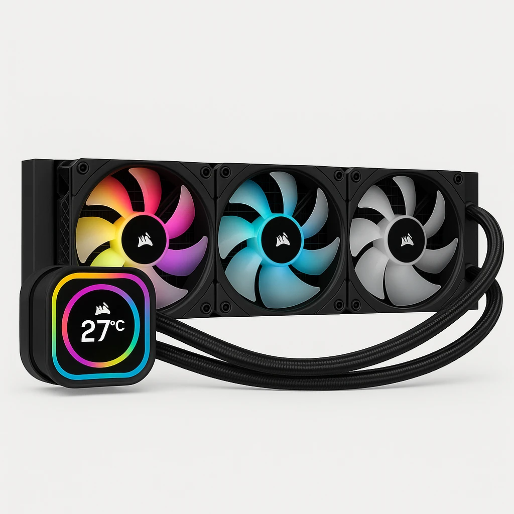 CORSAIR iCUE H150i ELITE LCD Display - Sistema de refrigeración líquida del procesador - Tamaño del radiador: 360 mm - (para: LGA1700, LGA1200, LGA1150, LGA1151, LGA1155, LGA1156, LGA1366, LG