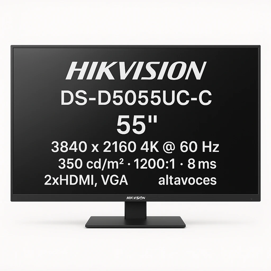 Hikvision DS-D5055UC-C - Monitor LED - 55" - 3840 x 2160 4K @ 60 Hz - 350 cd/m² - 1200:1 - 8 ms - 2xHDMI, VGA - altavoces