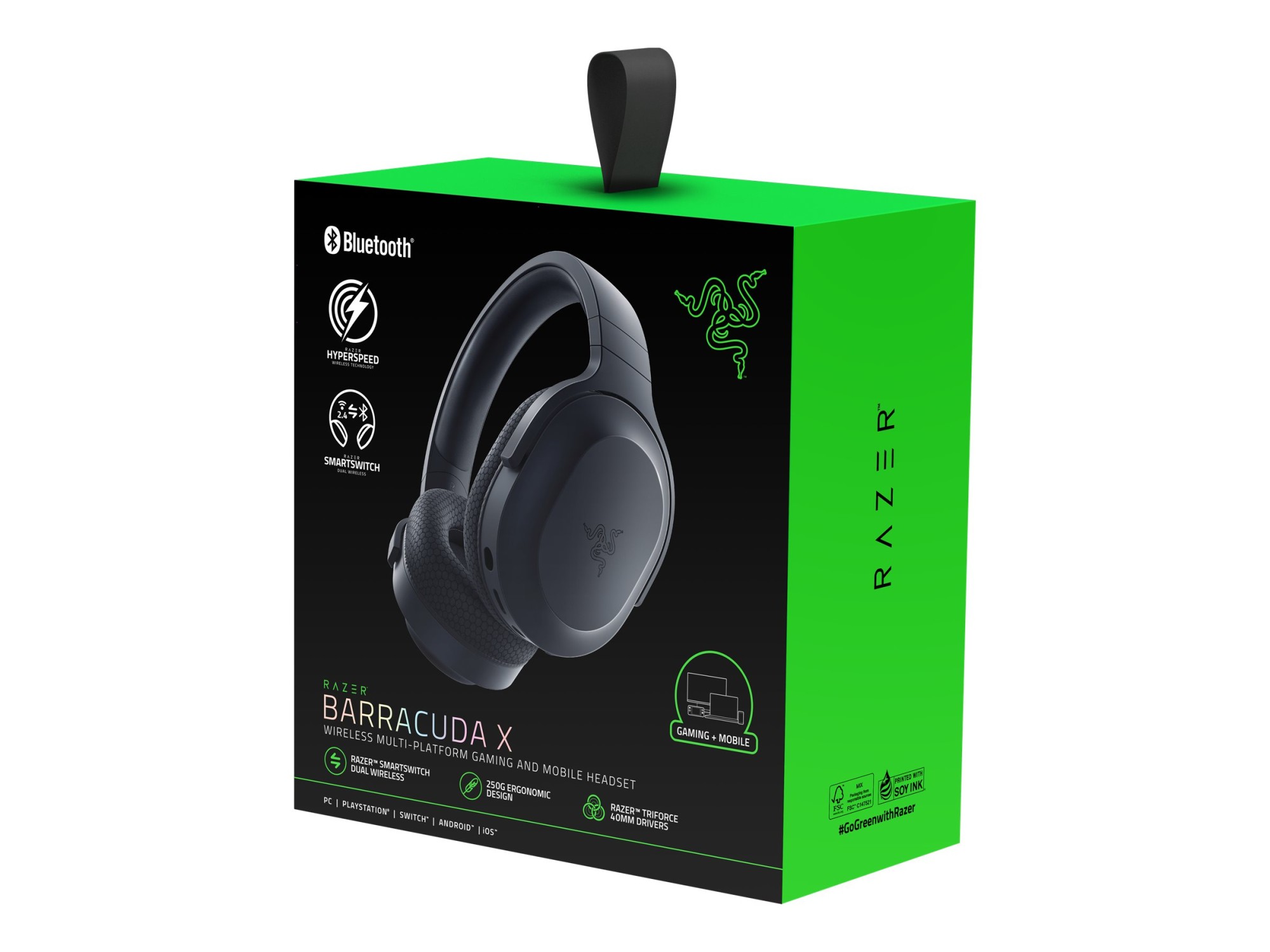 Razer Barracuda X - Auricular - tamaño completo - Bluetooth/radiofrecuencia de 2,4 GHz - inalámbrico, cableado - conector de 3,5 mm, USB-C - aislamiento de ruido - negro