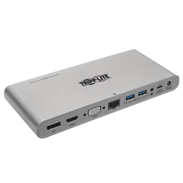 Eaton Tripp Lite Series USB-C Dock, Triple Display - 4K HDMI/DisplayPort, VGA, USB 3.2 Gen 1, USB-A/USB-C Hub, GbE, 100W PD Charging, International Power Cables - Estación de conexión - USB-C