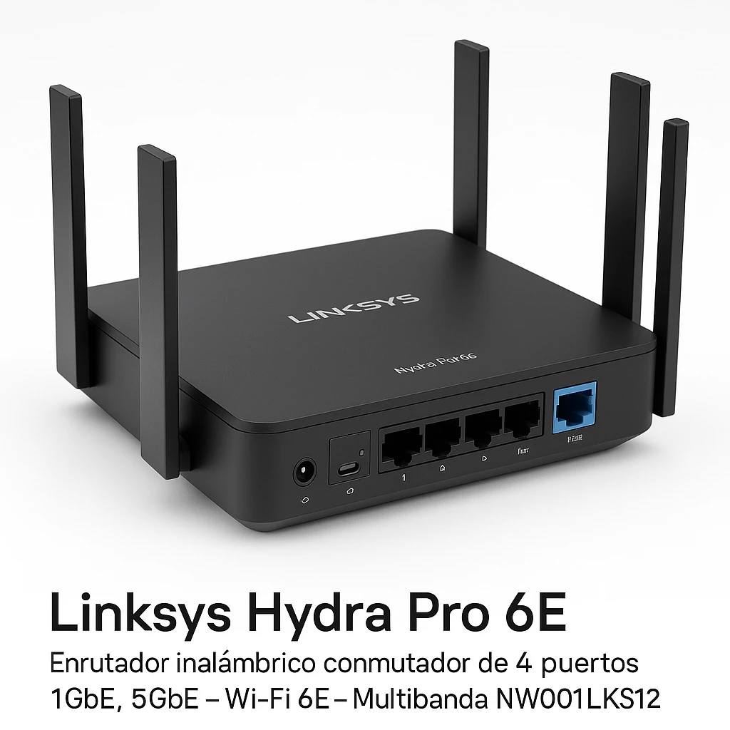 Linksys Hydra Pro 6E - Enrutador inalámbrico conmutador de 4 puertos - 1GbE, 5GbE - Wi-Fi 6E - Multibanda