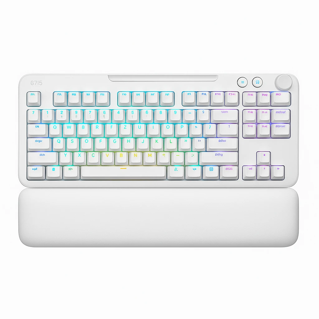 Logitech G715 Wireless Mechanical Gaming Keyboard withTactile Switches (GX Brown), and Keyboard Palm Rest - White Mist - Teclado - sin teclado numérico - retroiluminación - inalámbrico - Blue