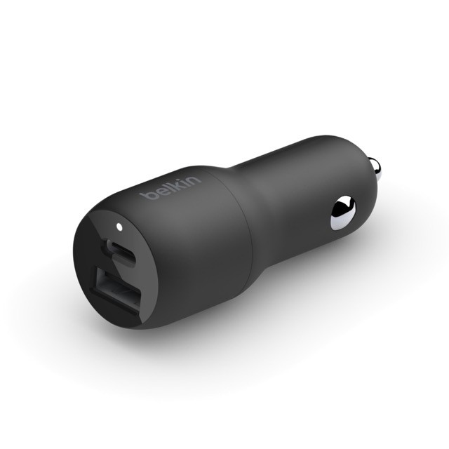 Belkin Dual Car Charger - Adaptador de corriente para el coche - 37 vatios - PD 3.0 - 2 conectores de salida (USB, 24 pin USB-C)