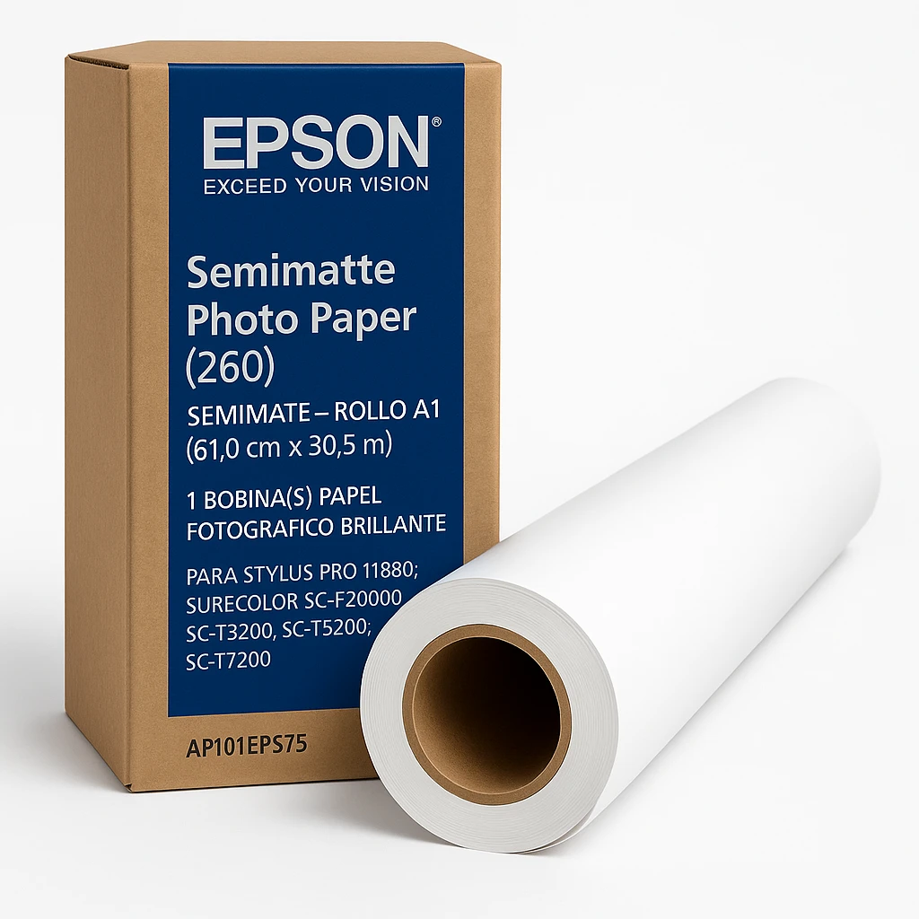 Epson Semimatte Photo Paper (260) - Semimate - rollo A1 (61,0 cm x 30,5 m) 1 bobina(s) papel fotográfico brillante - para Stylus Pro 11880; SureColor SC-P20000, SC-T3200, SC-T5200, SC-T7200