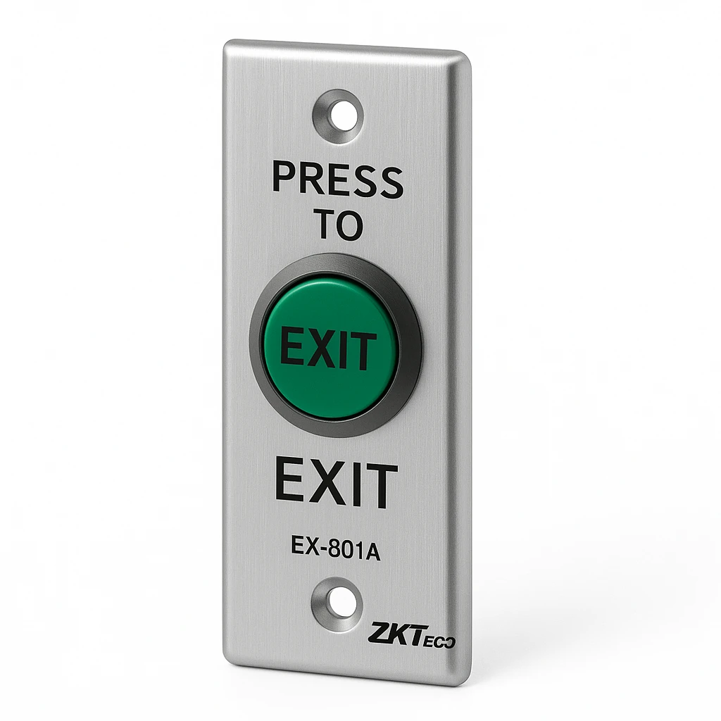 ZKTeco - EX-801A - Boton para abrir puertas - Probado 500 000 golpes - Acero inoxidable/sluminio - Instalación sencilla - Medidas: 800A: 91L ? 28W ? 20T ?mm?