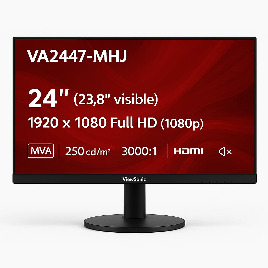 ViewSonic VA2447-MHJ - Monitor LED - 24" (23.8" visible) - 1920 x 1080 Full HD (1080p) @ 100 Hz - MVA - 250 cd/m² - 3000:1 - 5 ms - HDMI, VGA - altavoces