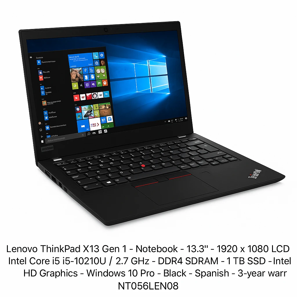 Lenovo ThinkPad X13 Gen 1 - Notebook - 13.3" - 1980 x 1080 LCD - Intel Core i5 I5-10210U / 2.7 GHz - DDR4 SDRAM - 1 TB SSD - Intel HD Graphics - Windows 10 Pro - Black - Spanish - 3-year warr