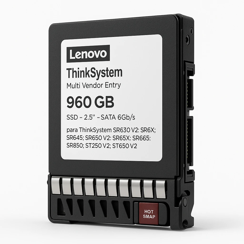 Lenovo ThinkSystem Multi Vendor Entry - SSD - 960 GB - hot-swap - 2.5" - SATA 6Gb/s - para ThinkSystem SR630 V2; SR63X; SR645; SR650 V2; SR65X; SR665; SR850; ST250 V2; ST650 V2