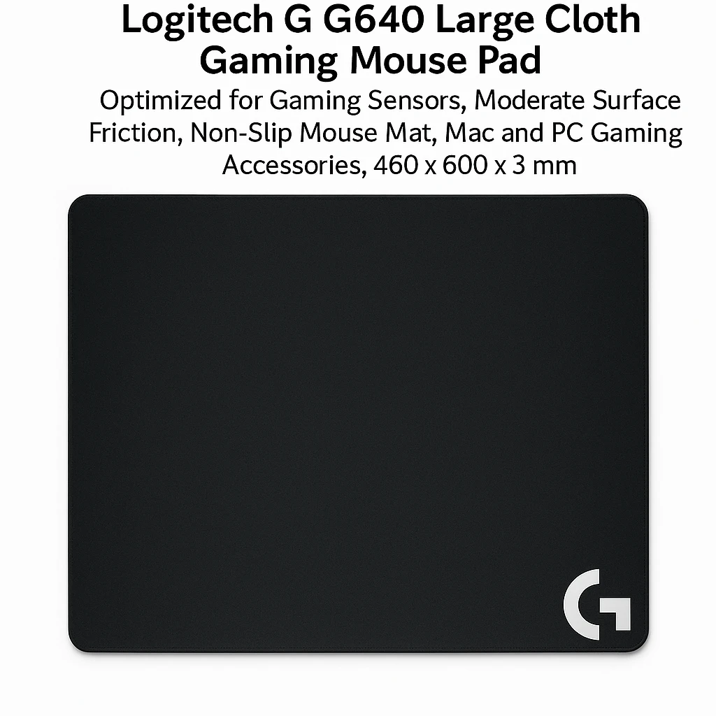 Logitech G G640 Large Cloth Gaming Mouse Pad, Optimized for Gaming Sensors, Moderate Surface Friction, Non-Slip Mouse Mat, Mac and PC Gaming Accessories, 460 x 600 x 3 mm; - Alfombrilla de ra