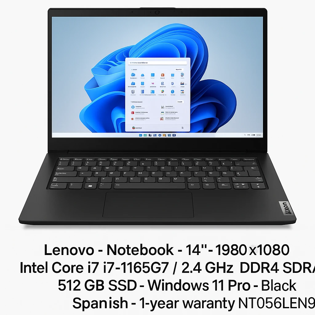 Lenovo - Notebook - 14" - 1980 x 1080 LCD - Intel Core i7 I7-1165G7 / 2.4 GHz - DDR4 SDRAM - 512 GB SSD - Windows 11 Pro - Black - Spanish - 1-year warranty