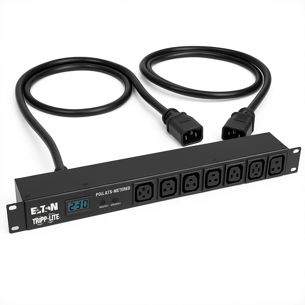 Eaton Tripp Lite Series PDU ATS/Metered 3.8kW 200-240V Single-Phase - 8 C13 and 2 C19 Outlets, Dual C20 Inlets, 12 ft. Cords, 1U, TAA - Unidad de distribución de potencia (montaje en bastidor