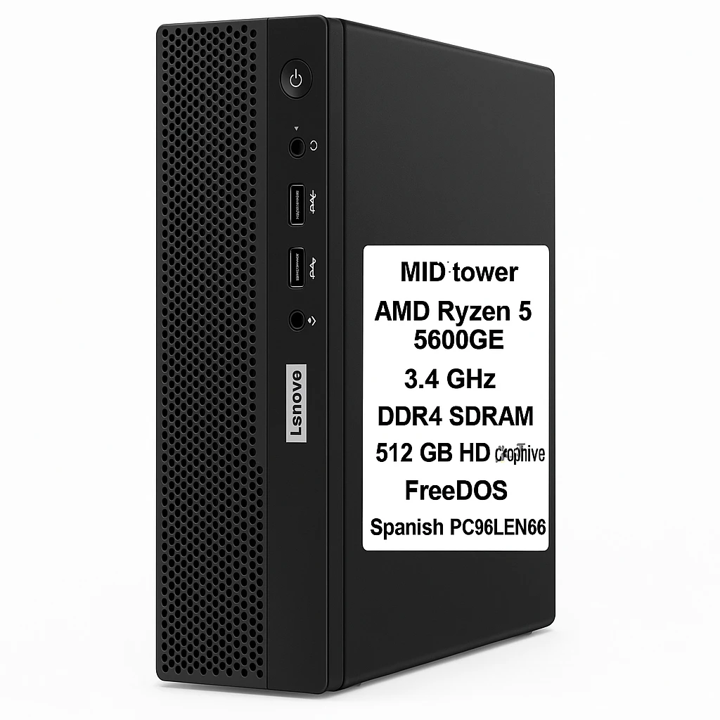 Lenovo ThinkCentre M75q - Mid tower - AMD Ryzen 5 5600GE / 3.4 GHz - DDR4 SDRAM - 512 GB Hard Drive Capacity - Intel HD Graphics - FreeDOS - Spanish