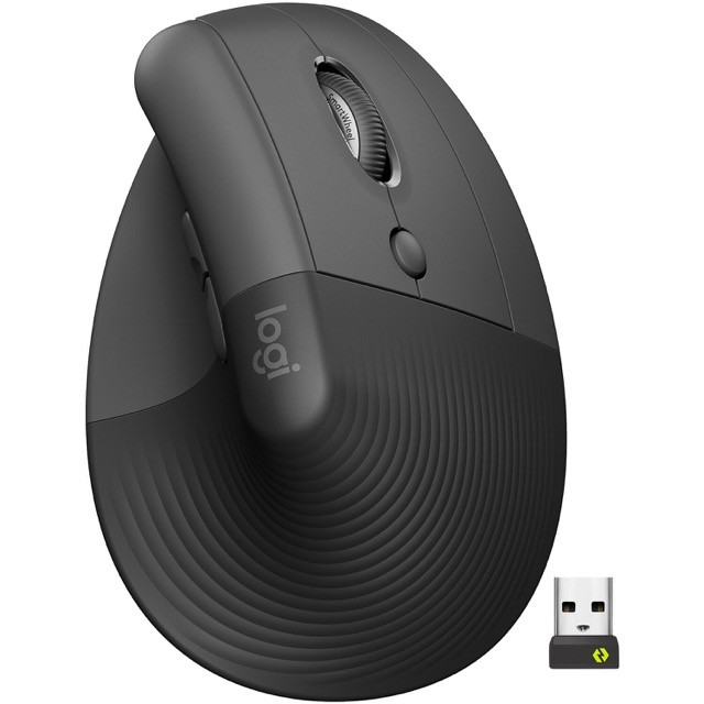 Logitech Lift Vertical Ergonomic Mouse - Ratón vertical - ergonómico - 6 botones - inalámbrico - Bluetooth, 2.4 GHz - receptor de USB Logitech Logi Bolt - grafito