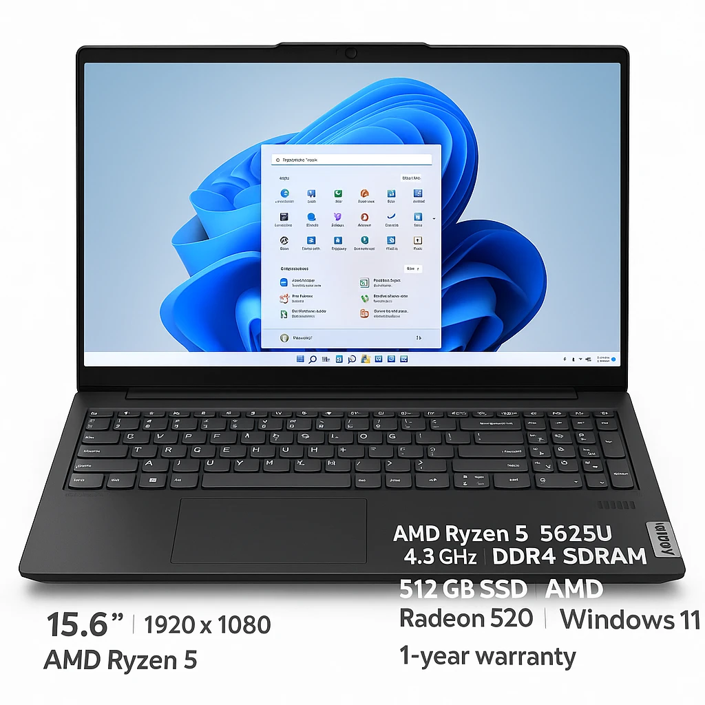 Lenovo ThinkBook - Notebook - 15.6" - 1920 x 1080 LCD - AMD Ryzen 5 5625U / 4.3 GHz - DDR4 SDRAM - 512 GB SSD - AMD Radeon 520 - Windows 11 Pro - Black - Spanish - 1-year warranty