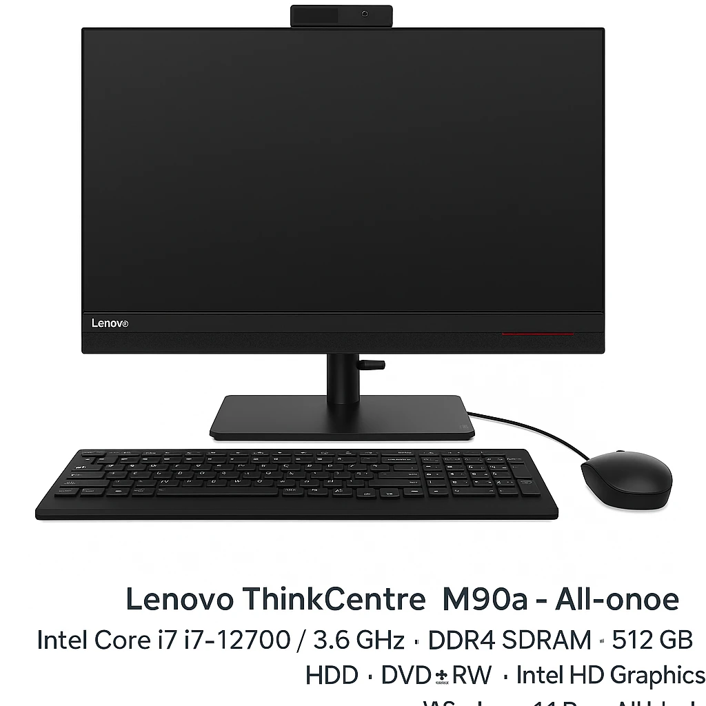 Lenovo ThinkCentre M90a - All-in-one - Intel Core i7 I7-12700 / 3.6 GHz - DDR4 SDRAM - 512 GB HDD - DVD±RW - 23.8" - Intel HD Graphics - Windows 11 Pro - All black - Spanish