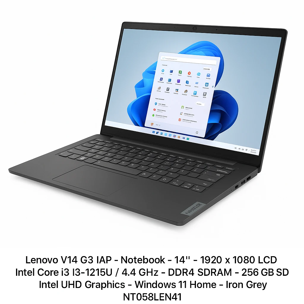 Lenovo V14 G3 IAP - Notebook - 14" - 1920 x 1080 LCD - Intel Core i3 I3-1215U / 4.4 GHz - DDR4 SDRAM - 256 GB SSD - Intel UHD Graphics - Windows 11 Home - Iron Grey - Spanish - 1-year warrant