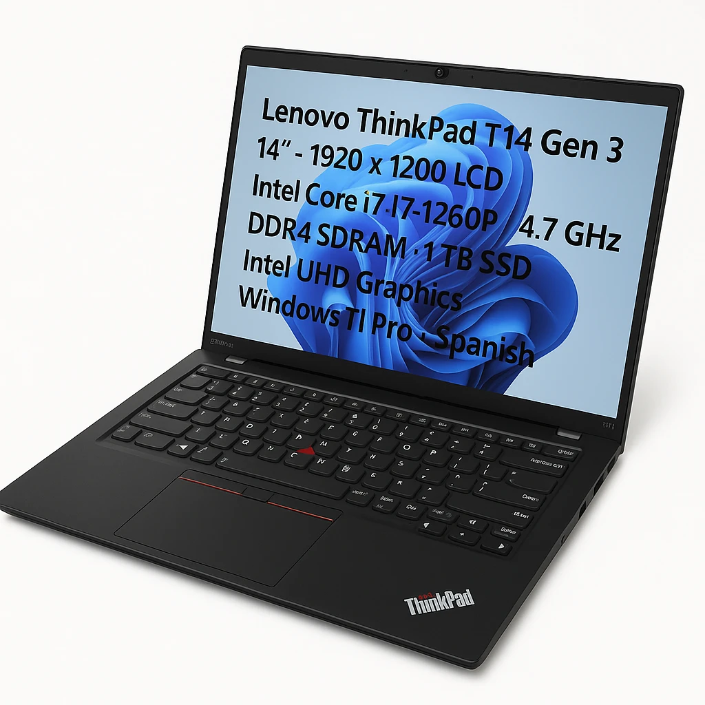 Lenovo ThinkPad T14 Gen 3 - Notebook - 14" - 1920 x 1200 LCD - Intel Core i7 I7-1260P / 4.7 GHz - DDR4 SDRAM - 1 TB SSD - Intel UHD Graphics - Windows 11 Pro - Black - Spanish - 3-year warran