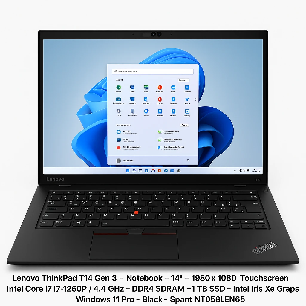 Lenovo ThinkPad T14 Gen 3 - Notebook - 14" - 1980 x 1080 LCD - Touchscreen - Intel Core i7 I7-1260P / 4.4 GHz - DDR4 SDRAM - 1 TB SSD - Intel Iris Xe Graphics - Windows 11 Pro - Black - Spani