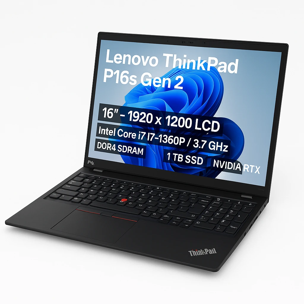 Lenovo Thinkpad P16s Gen 2 - Notebook - 16" - 1920 x 1200 LCD - Intel Core i7 I7-1360P / 3.7 GHz - DDR4 SDRAM - 1 TB SSD - NVIDIA RTX A5000 - Windows 11 Pro - Black - Spanish - 3-year warrant
