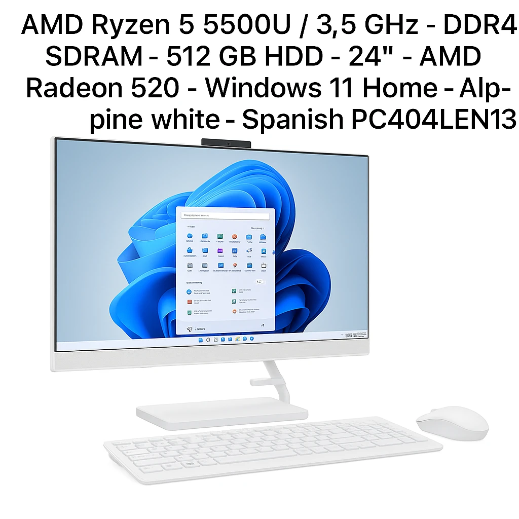 Lenovo - All-in-one - AMD Ryzen 5 5500U / 3.5 GHz - DDR4 SDRAM - 512 GB HDD - 24" - AMD Radeon 520 - Windows 11 Home - Alpine white - Spanish