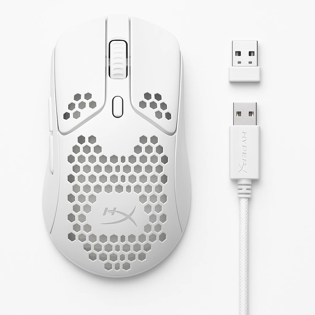 HyperX Pulsefire Haste 2 - Ratón - óptico - 6 botones - inalámbrico, cableado - 2.4 GHz, Bluetooth 5.0 - receptor inalámbrico USB - blanco