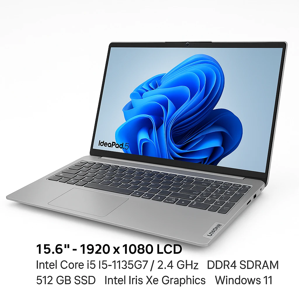 Lenovo IdeaPad 5 15ITL05 - Notebook - 15.6" - 1920 x 1080 LCD - Intel Core i5 I5-1135G7 / 2.4 GHz - DDR4 SDRAM - 512 GB SSD - Intel Iris Xe Graphics - Windows 11 Home - Silver - Spanish - 1-y