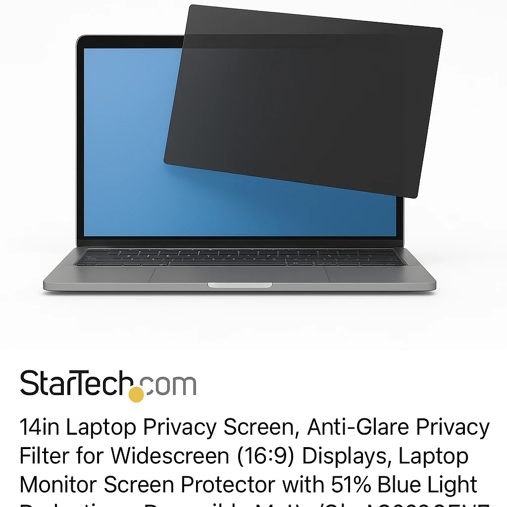 StarTech.com 14in Lap14in Laptop Privacy Screen, Anti-Glare Privacy Filter for Widescreen (16:9) Displays, Laptop Monitor Screen Protector with 51% Blue Light Reduction - Reversible Matte/Glo