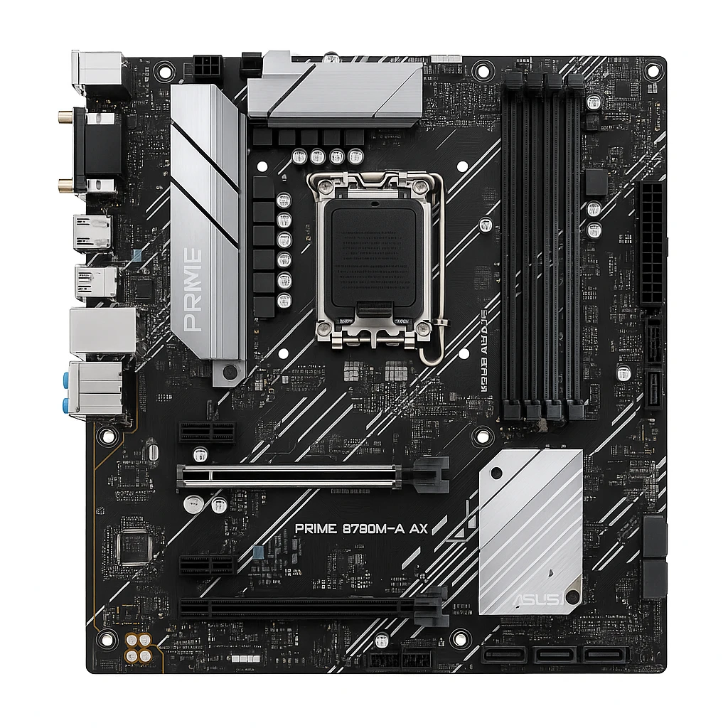 ASUS PRIME B760M-A AX - Placa base - micro ATX - Socket LGA1700 - B760 Chipset - USB 3.2 Gen 1, USB-C 3.2 Gen 1, USB 3.2 Gen 2 - 2.5 Gigabit LAN, Wi-Fi 6, Bluetooth - Tarjeta gráfica (CPU nec