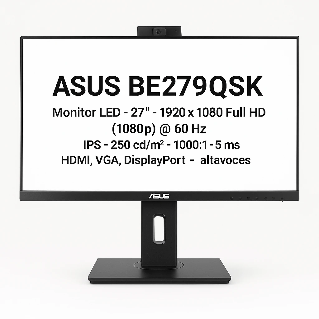 ASUS BE279QSK - Monitor LED - 27" - 1920 x 1080 Full HD (1080p) @ 60 Hz - IPS - 250 cd/m² - 1000:1 - 5 ms - HDMI, VGA, DisplayPort - altavoces