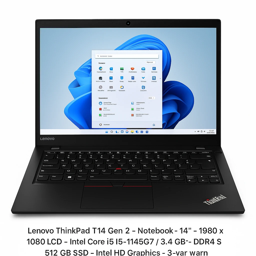 Lenovo ThinkPad T14 Gen 2 - Notebook - 14" - 1980 x 1080 LCD - Intel Core i5 I5-1145G7 / 3.4 GHz - DDR4 SDRAM - 512 GB SSD - Intel HD Graphics - Windows 11 Pro - Black - Spanish - 3-year warr