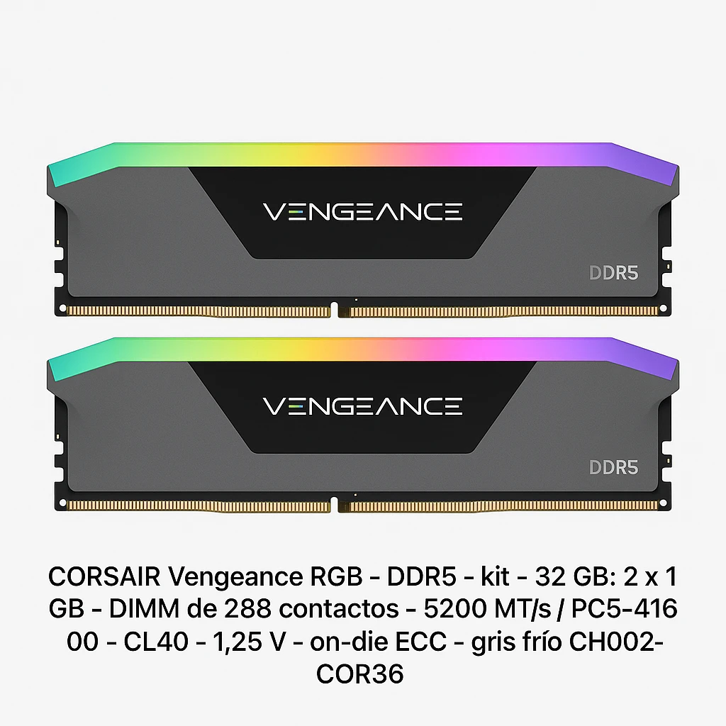 CORSAIR Vengeance RGB - DDR5 - kit - 32 GB: 2 x 16 GB - DIMM de 288 contactos - 5200 MT/s / PC5-41600 - CL40 - 1.25 V - on-die ECC - gris frío