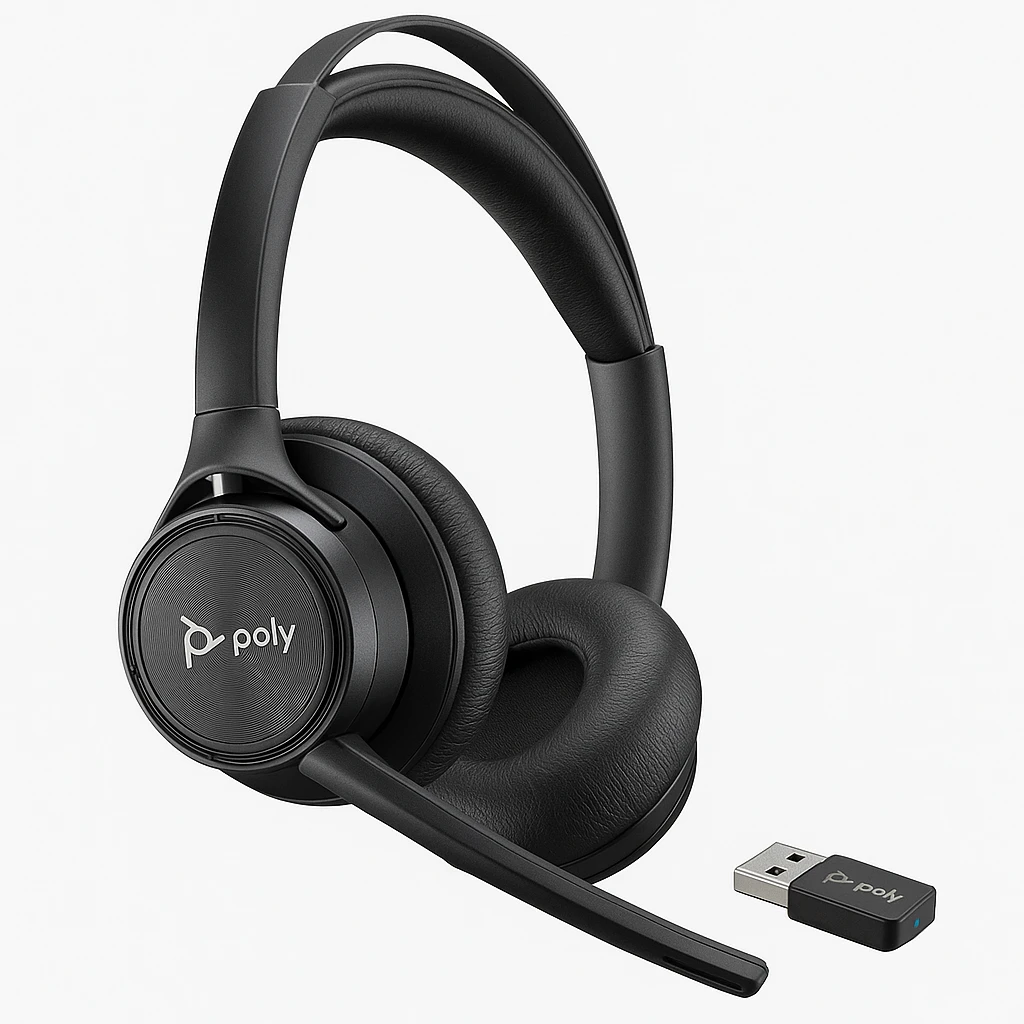 Poly Voyager Focus 2 - Auricular - en oreja - Bluetooth - inalámbrico, cableado - cancelación de sonido activo - USB-A a través de adaptador Bluetooth - negro - Certificado para Equipos de Mi