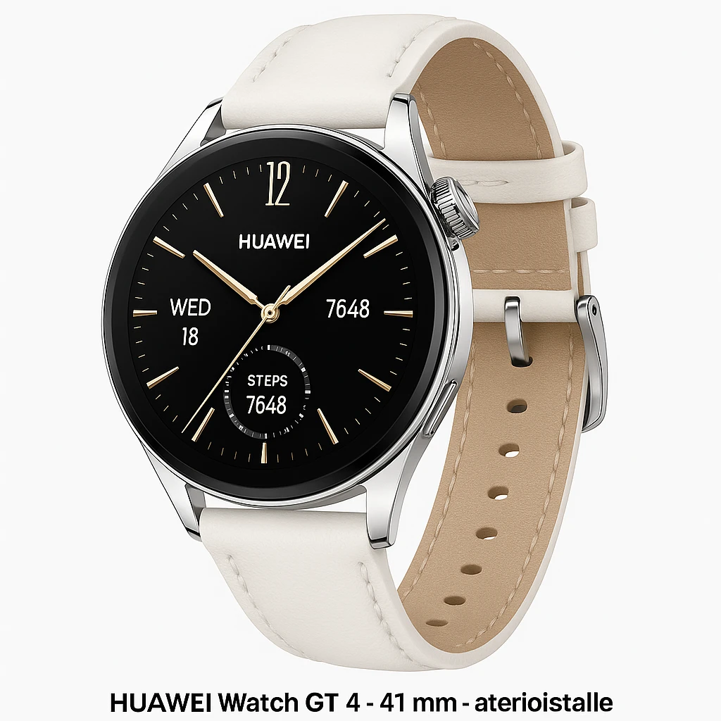 Huawei Watch GT 4 - 41 mm - acero inoxidable - reloj inteligente con correa - cuero - tamaño de la muñeca: 120-190 mm - pantalla luminosa 1.32" - NFC, Bluetooth - 37 g - blanco