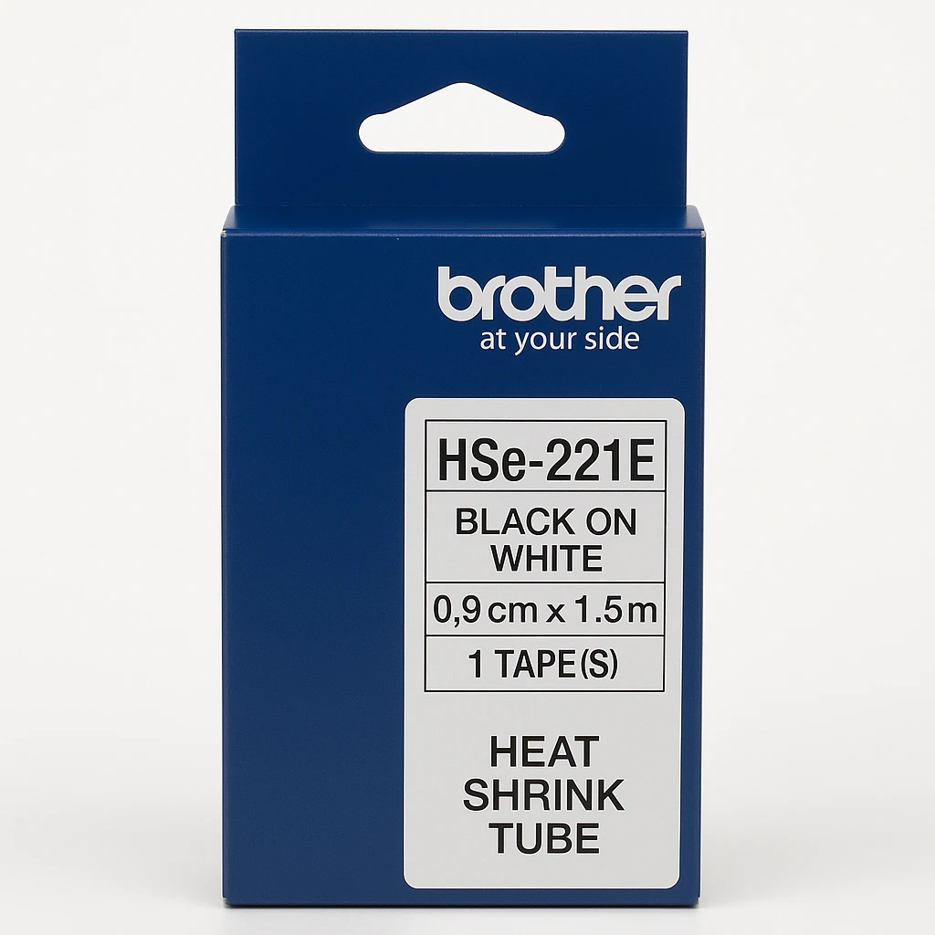 Brother HSe-221E - Negro sobre blanco - Rollo (0,9 cm x 1,5 m) 1 cinta(s) caja para colgar - cinta tubo termorretráctil - para P-Touch PT-D800, PT-E300, PT-E310, PT-E550, PT-P700, PT-P750, PT