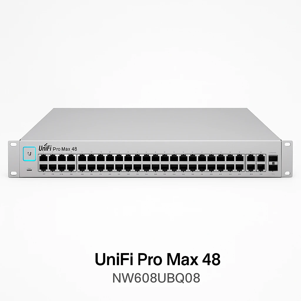 Ubiquiti Unifi Pro Max 48 A 48-port, Layer 3 Etherlighting switch with 2.5 GbE.