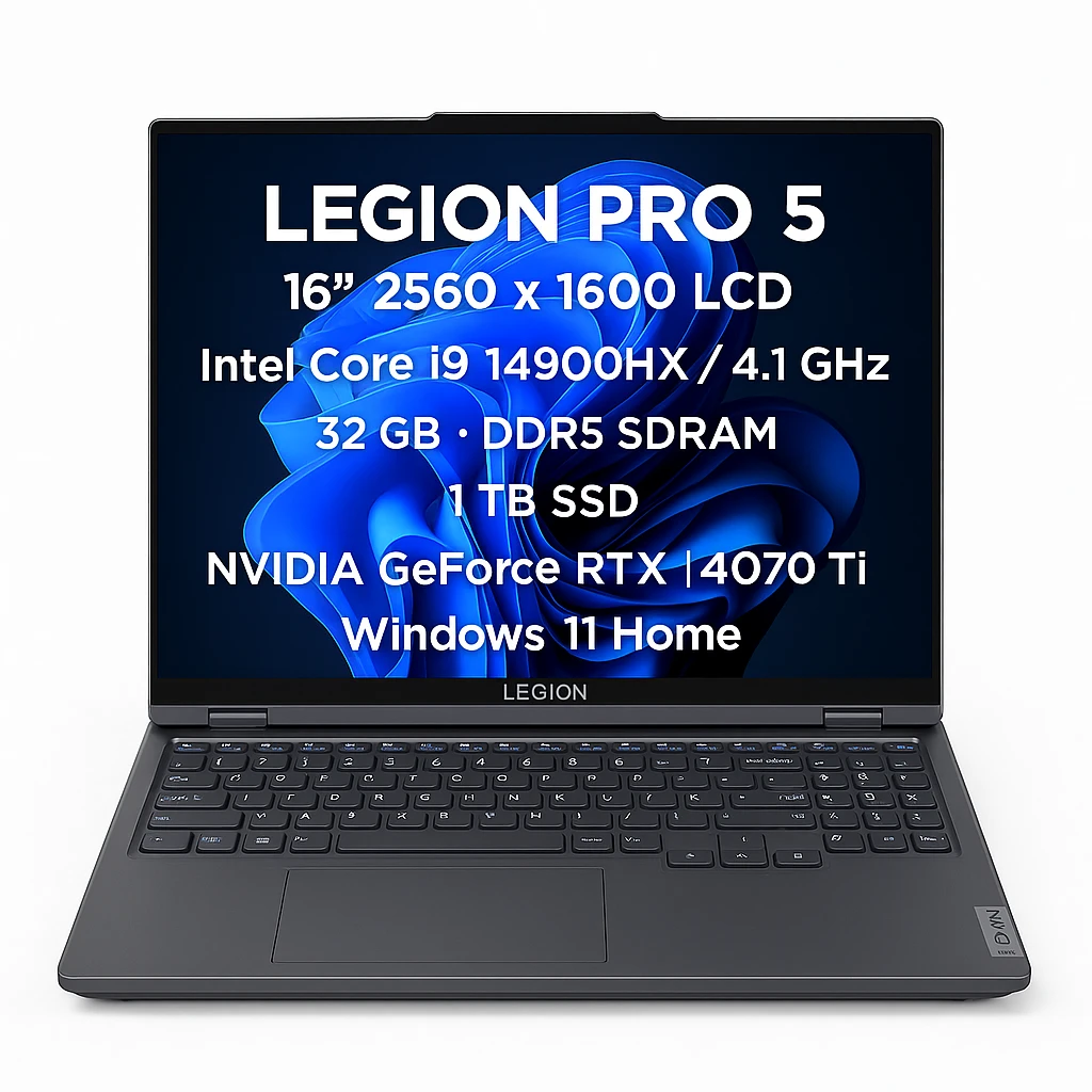 Lenovo Legion Pro 5 16IRX9 - Notebook - 16" - 2560 x 1600 LCD - Intel Core i9 14900HX / 4.1 GHz - 32 GB - DDR5 SDRAM - 1 TB SSD - NVIDIA GeForce RTX 4070 Ti - Windows 11 Home - Onyx Grey - Sp