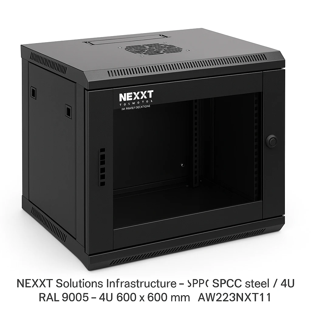 Nexxt Solutions Infrastructure - Wall mount enclosure - SPCC steel / Tempered glass - Black / RAL 9005 - 4U 600X600