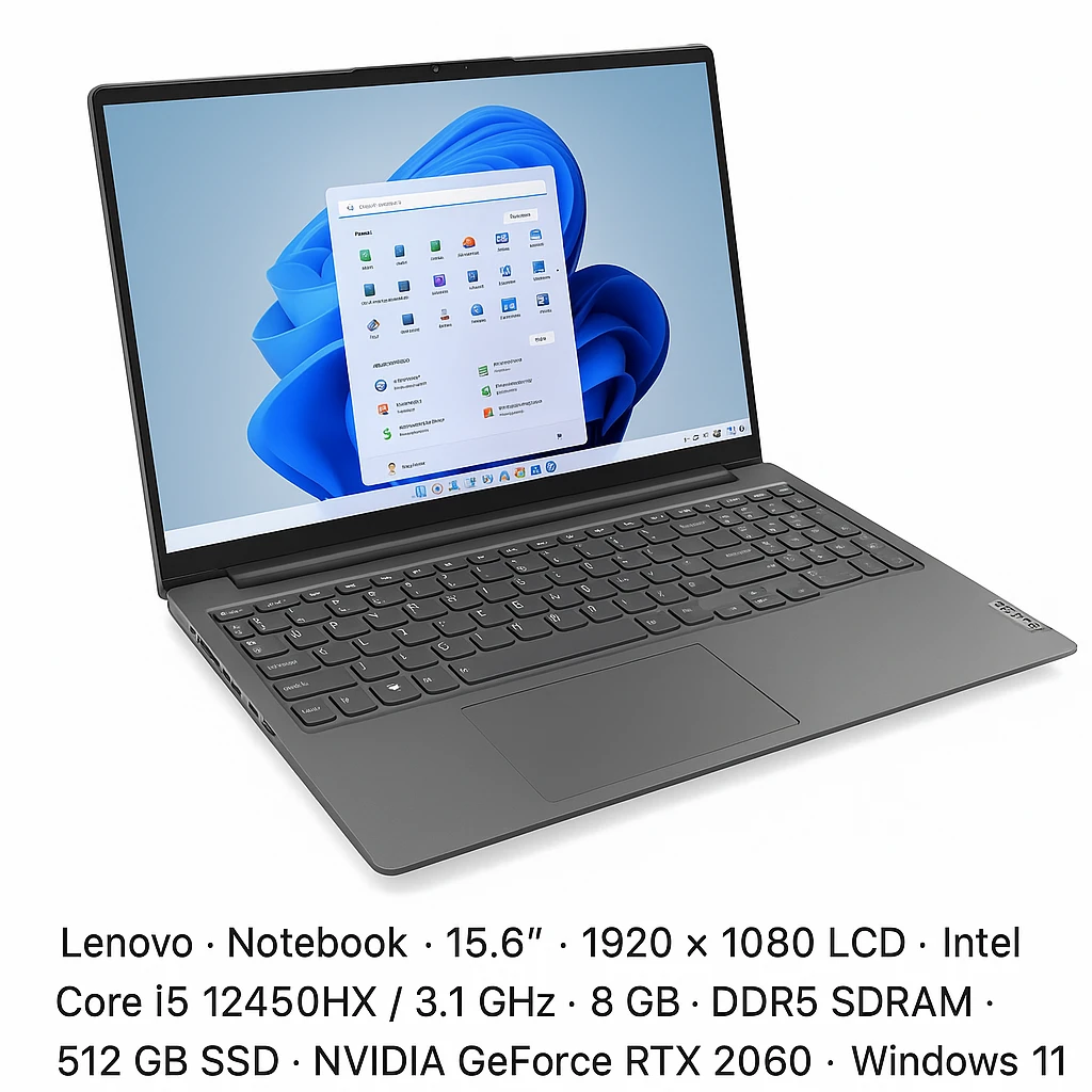 Lenovo - Notebook - 15.6" - 1920 x 1080 LCD - Intel Core i5 12450HX / 3.1 GHz - 8 GB - DDR5 SDRAM - 512 GB SSD - NVIDIA GeForce RTX 2060 - Windows 11 Home - Luna Grey - Spanish - 1-year warra