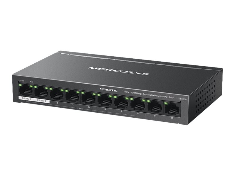 Mercusys MS110P V1 - Conmutador - 10 x 10/100 (8 PoE+) - sobremesa, montaje en pared - PoE+ (65 W)